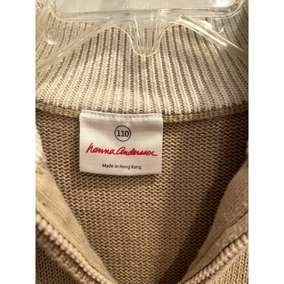 Hanna Andersson Size 110 Boys Quarter Zip Sweater Tan Black - Picture 3 of 5